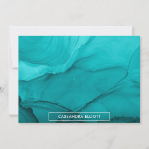 Bright Turquoise Alcohol Ink Liquid Abstract Thank You Card