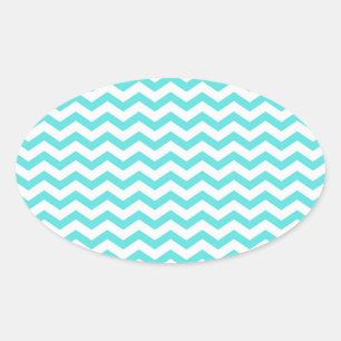 Bright Turquoise and White Chevron Zigzag Pattern Oval Sticker