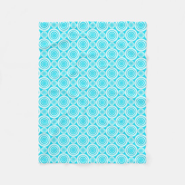 Bright Turquoise and White Fun Geometric Pattern Fleece Blanket (Front)