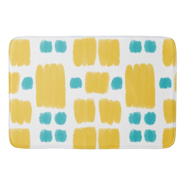 Bright Turquoise and Yellow painted shapes Bath Mat (Front)