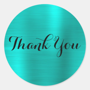 Bright Turquoise Brushed Foil Thank You Classic Round Sticker