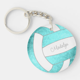 bright turquoise custom name volleyball key ring
