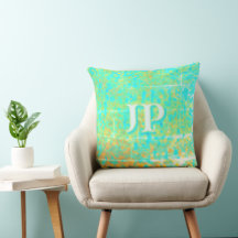 Bright Turquoise Distressed Ocean Texture Monogram