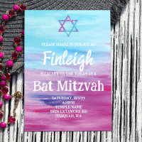 Bright Turquoise Hot Pink Glitter Star Bat Mitzvah