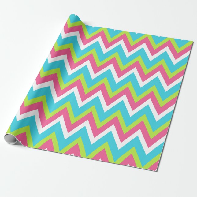 Bright Turquoise Lime Rainbow Wrapping Paper (Unrolled)