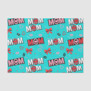Bright Turquoise MOM Hearts Bows Pop Pattern Tissue Paper