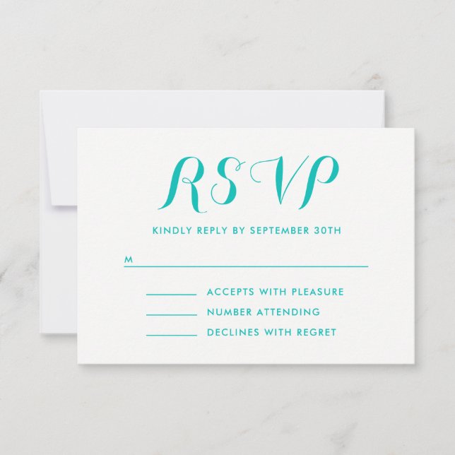 Bright Turquoise Painted Ombre RSVP Card (Front)