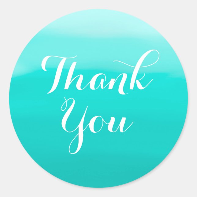 Bright Turquoise Painted Ombre Thank You Classic Round Sticker (Front)