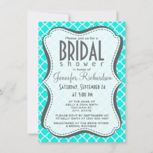 Bright Turquoise Quatrefoil Invitation