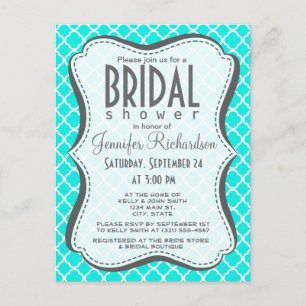 Bright Turquoise Quatrefoil Invitation Postcard