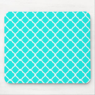 Bright Turquoise Quatrefoil Mouse Mat