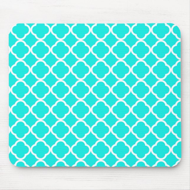 Bright Turquoise Quatrefoil Mouse Mat (Front)