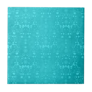 Bright Turquoise Teal Aqua Damask Pattern Tile