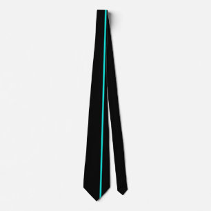 Bright Turquoise Thin Vertical Line on Black Tie