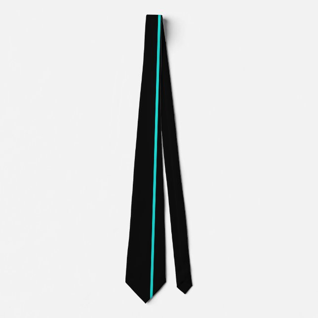 Bright Turquoise Thin Vertical Line on Black Tie (Front)