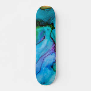 Bright Turquoise Watercolor Wash Skateboard