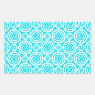 Bright Turquoise White Geometric Circles Pattern Rectangular Sticker