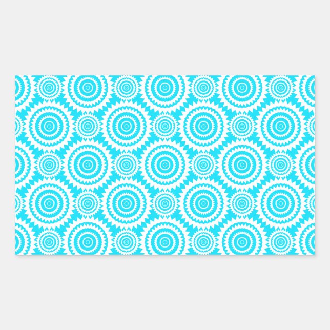 Bright Turquoise White Geometric Circles Pattern Rectangular Sticker (Front)