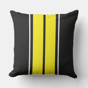 Bright Twin Yellow White Racing Stripes On Black Cushion