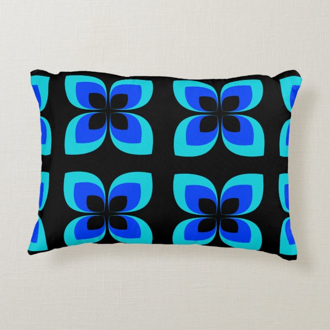 Bright Two Toned Blue Flower Pattern Decorative Cushion (Back)