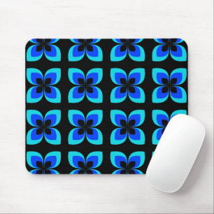 Bright Two Toned Blue Flower Pattern Mouse Mat