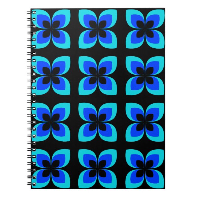 Bright Two Toned Blue Flower Pattern Notebook (Front)