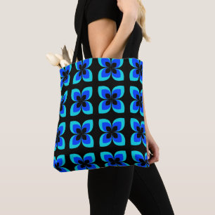 Bright Two Toned Blue Flower Pattern Tote Bag