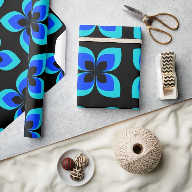 Bright Two Toned Blue Flower Pattern Wrapping Paper (Crafts)