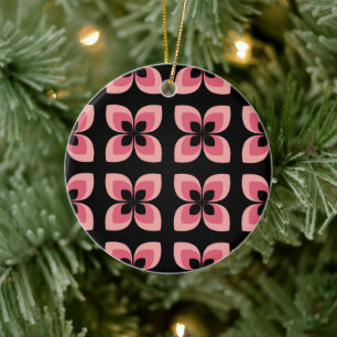Bright Two Toned Pink Flower Pattern Ceramic Tree Decoration