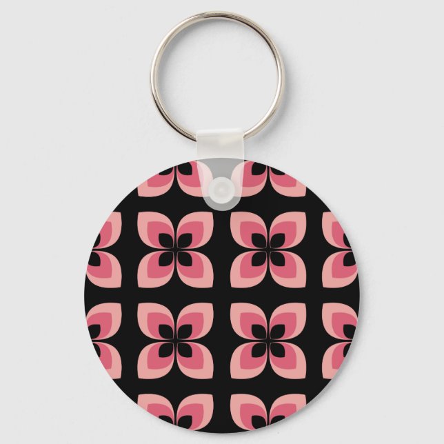 Bright Two Toned Pink Flower Pattern Key Ring (Front)