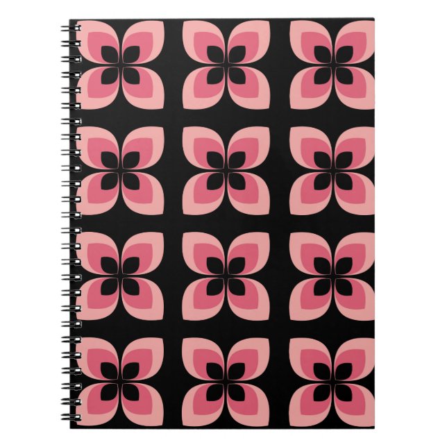 Bright Two Toned Pink Flower Pattern Notebook (Front)