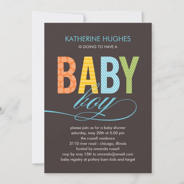 Bright Type Baby Shower Invitation - Boy (Front)
