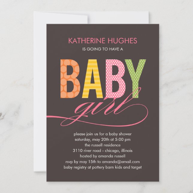 Bright Type Baby Shower Invitation - Girl (Front)