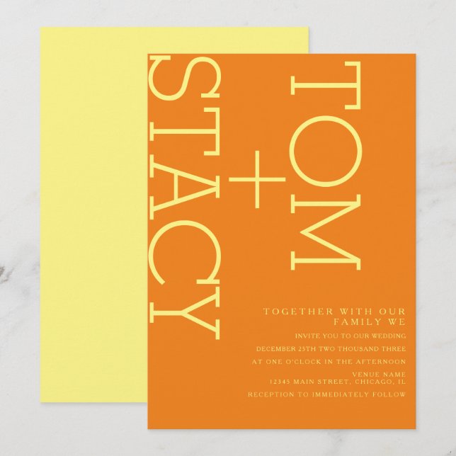 Bright Typography Extra Bold Orange Wedding  Invitation (Front/Back)