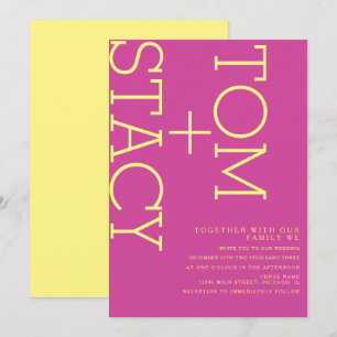 Bright Typography Xtra Bold Pink Yellow Wedding Invitation