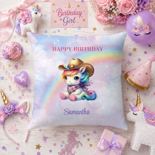 Bright Unicorn Pink Purple Girl Birthday Pillow De