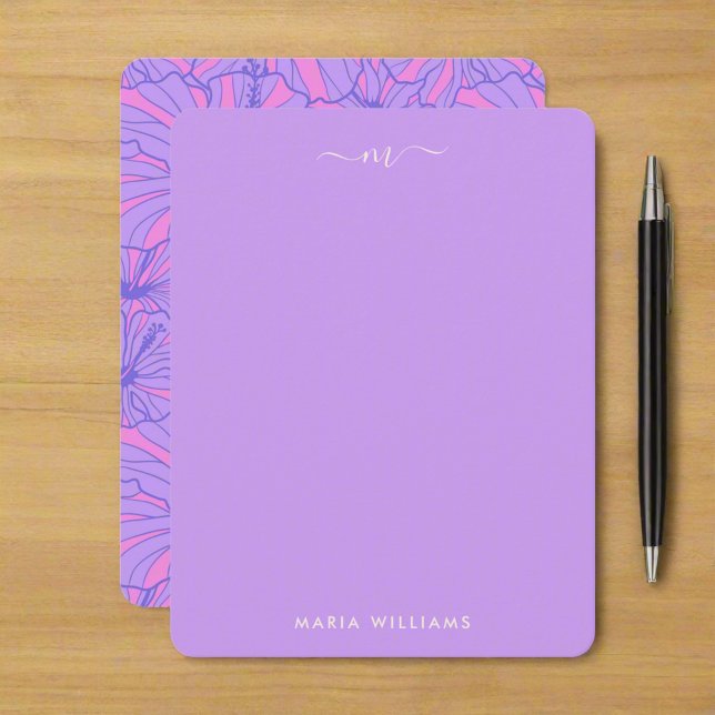Bright Unique Girly Purple Floral Monogram Script Card (Creator Uploaded)