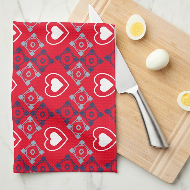 Bright Valentines Hearts Pattern Red      Tea Towel (Quarter Fold)