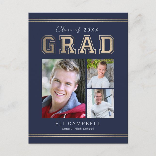 Bright Varsity Graduation Announcement Postcard (Front)