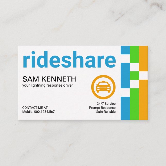 Bright Vertical Stripes Big Letters Ride Share Business Card (Front)