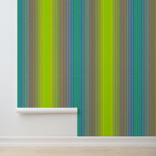 Bright Vertical Stripes Green Blue Yellow Modern Wallpaper