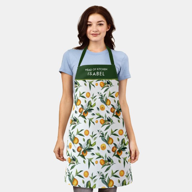 Bright Vibrant Citrus and flower leaves chef name Apron (Worn)