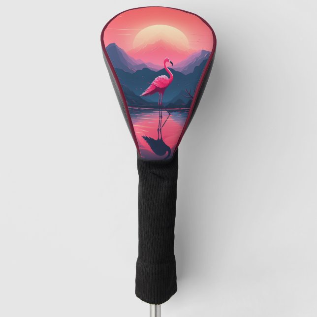 Bright Vibrant Modern Sunset Flamingo Golf Head Cover (Front)