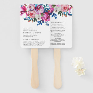 Bright Vibrant Pink Floral Modern Wedding Program Hand Fan