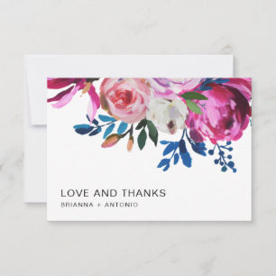 Bright Vibrant Pink Floral Modern Wedding Thank You Card
