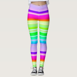 Bright vibrant rainbow multicolor striped leggings