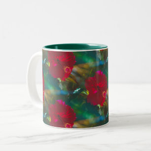 Bright Vibrant Red Tropical Hibiscus two tone mug