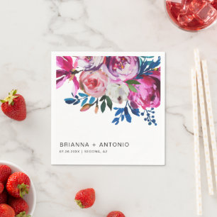 Bright Vibrant Teal Pink Floral Modern Wedding Napkin