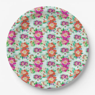 Bright Vintage Floral Pattern Paper Plate