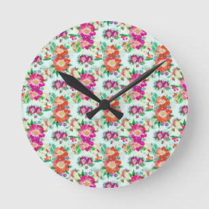 Bright Vintage Floral Pattern Round Clock